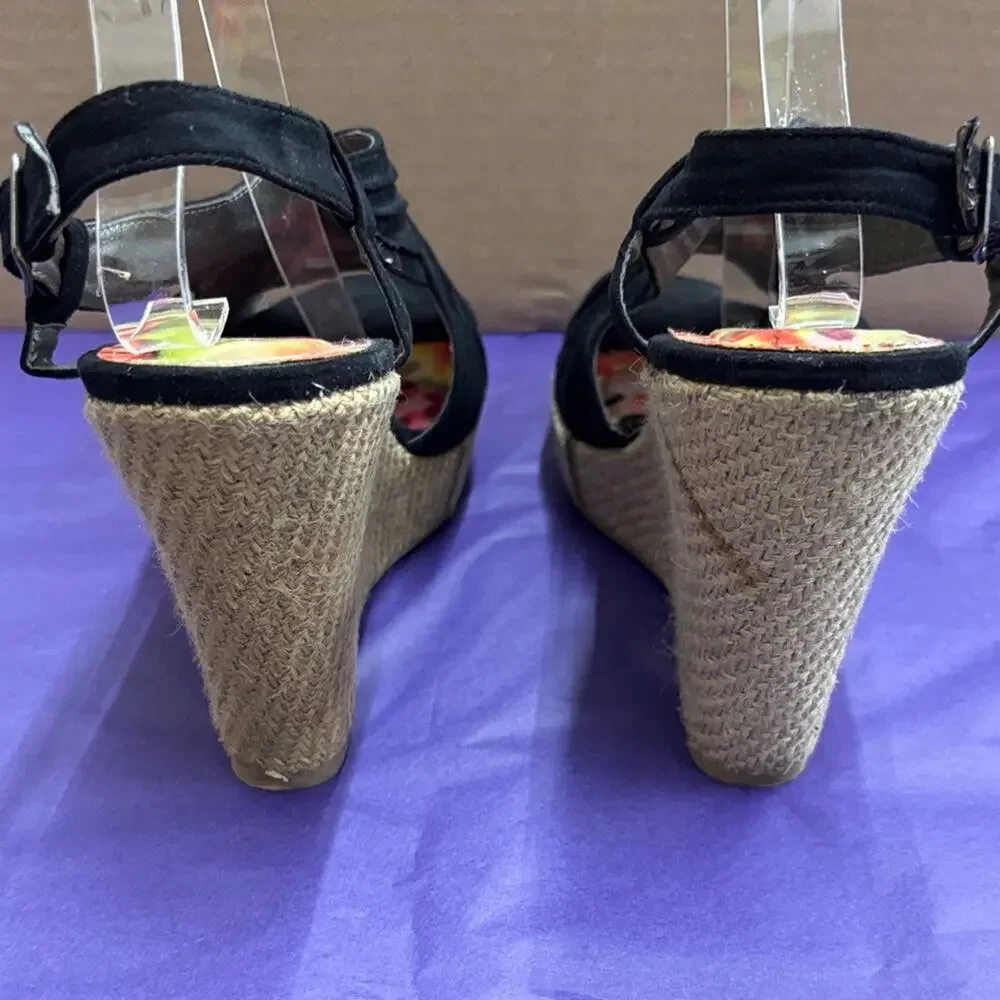 Maurices Janessa Black Tan Woven Wedge Sandals Size 10 Women's Spring Resort